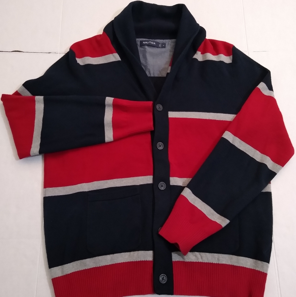 Nautica - Cardigan Sweatshirt - Red/Navy - Medium
